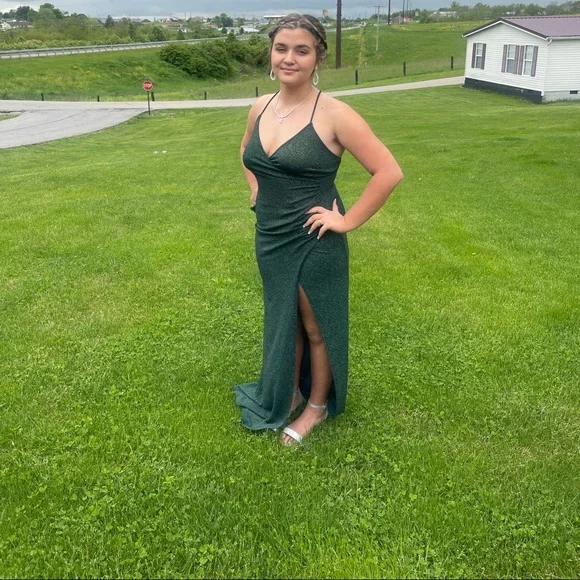 strapless open back dress A Line One Shoulder Black Long Prom Dress with Appliques main image 1